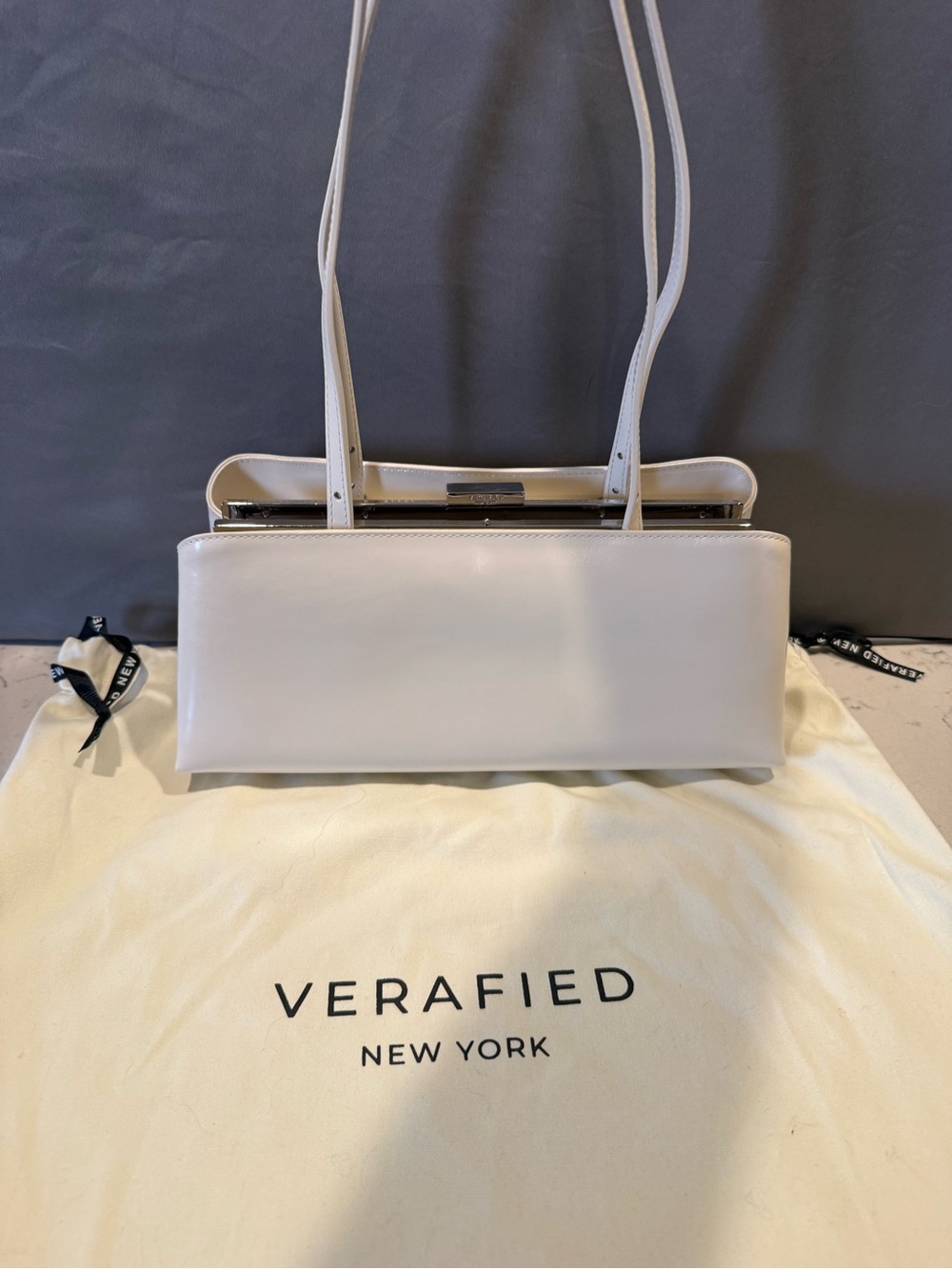 Verafied New York Cream Leather Shoulder Bag with Adjustable Strap
